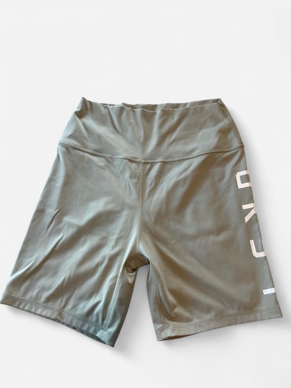 LSKD Women’s Large Khaki Sage 6” Bike Shorts High Rise Logo Athletic